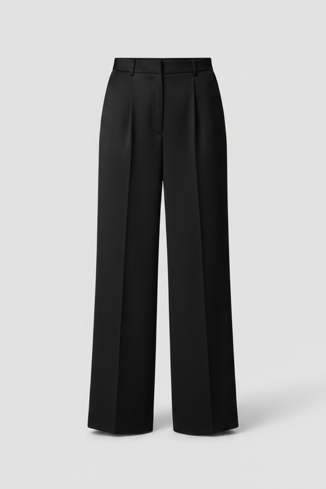 Pantalon Noir Fluide Satin Large Élégant Femme - vue 3