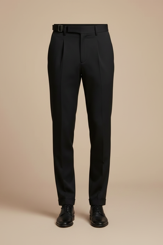 Pantalon Noir Homme Ajusté Plissé Élégant Habillé - Gabardine - vue 3