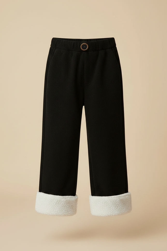 Pantalon Noir Côtelé Ample Chaud Doublé Enfant - Cordé - vue 3