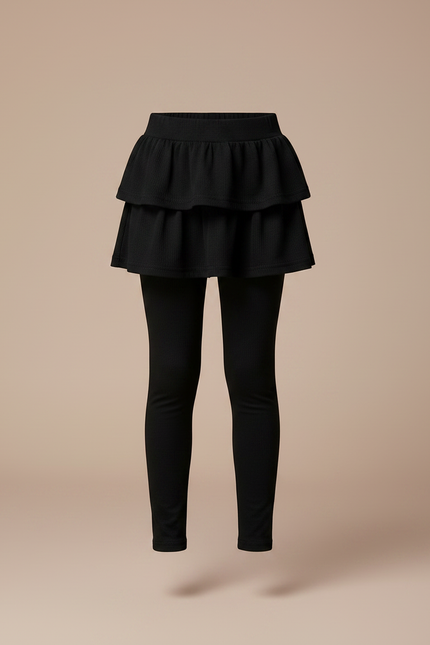 Pantalon Noir Legging Jupe-culotte Superposée Fille Coton - vue 3