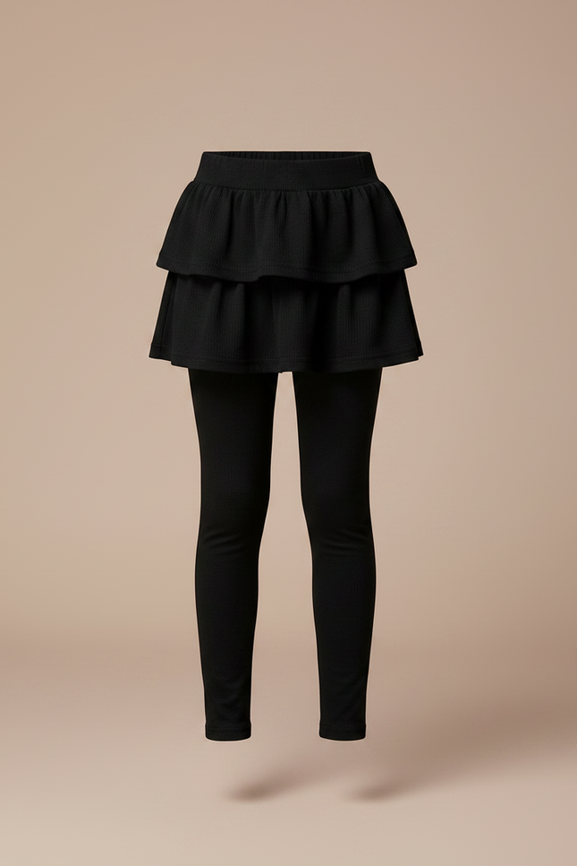 Pantalon Noir Legging Jupe-culotte Superposée Fille Coton - vue 3