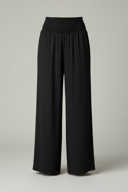 Pantalon Noir Ample Fluide Taille Haute Élégant Décontracté - Viscose - vue 3