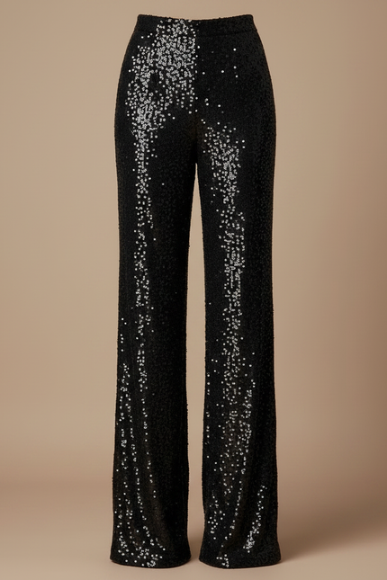 Pantalon Noir Paillettes Large Élégant Femme - Polyester - vue 3