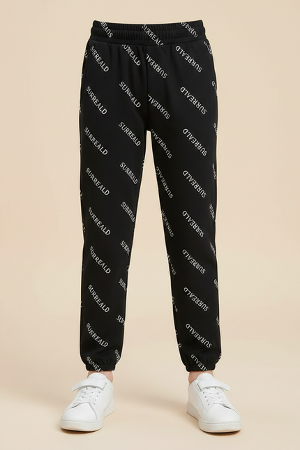 Pantalon Noir Imprimé Lettres Garçon Jogger Décontracté - Molleton - vue 3