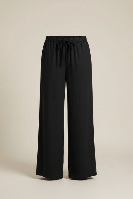 Pantalon Noir Ample Fluide Cordon Décontracté Femme - Lin - vue 3