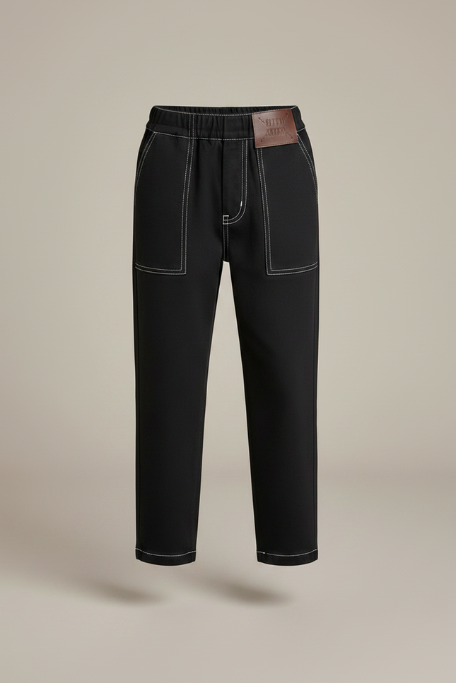 Pantalon Noir Avec Couture Blanche - Toile - vue 3