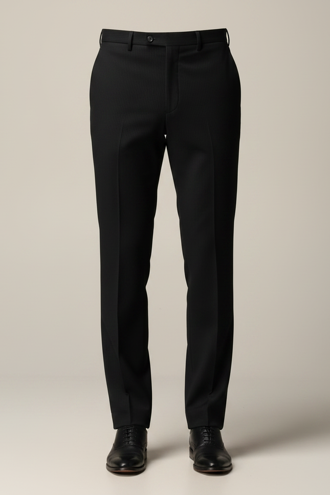 Pantalon Noir Droit Rayé Élégant Homme - Gabardine - vue 3