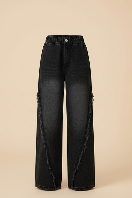Pantalon Noir Fille Franges Larges Décontracté Denim - Jean - vue 3