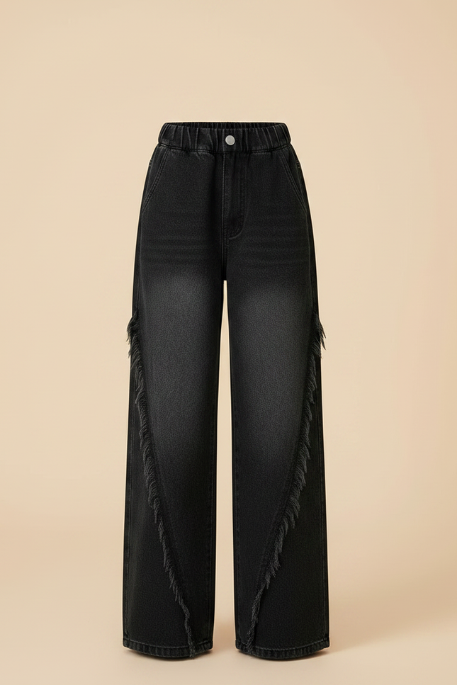 Pantalon Noir Fille Franges Larges Décontracté Denim - Jean - vue 3