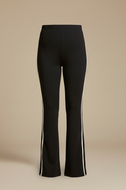 Pantalon Noir Évasé Maternité Rayures Blanches Confortable - Maille - vue 3