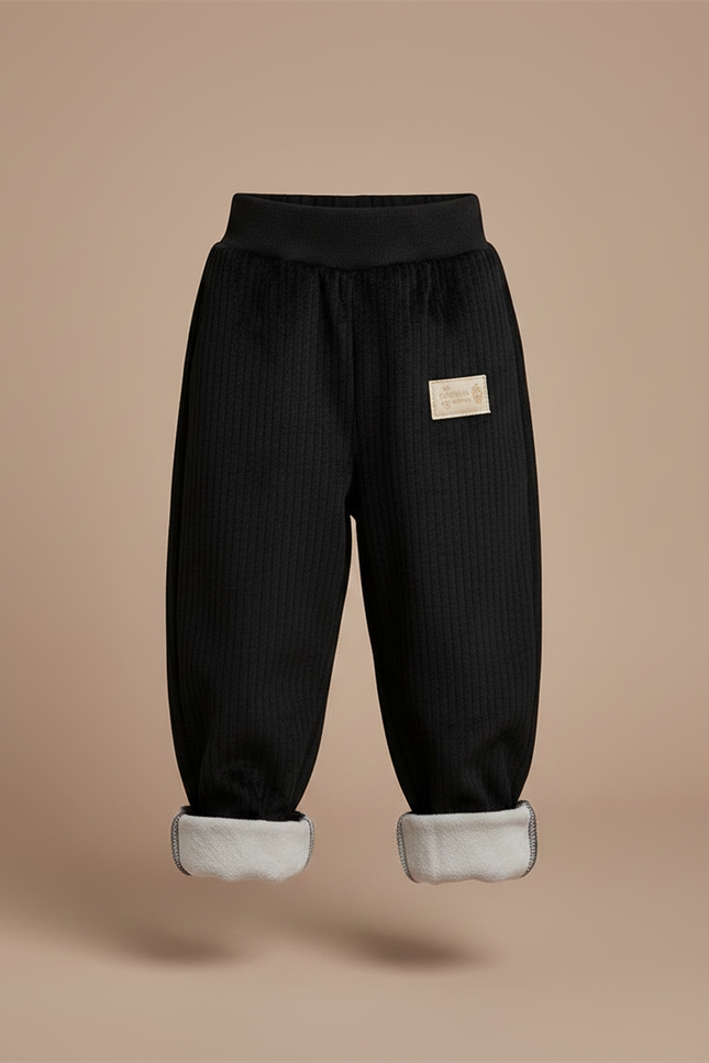 Pantalon Noir Côtelé Ample Doublé Hiver Enfant - Cordé - vue 3