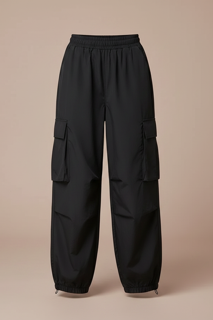 Pantalon Noir Cargo Ample Streetwear Décontracté Fille - Polyester - vue 3
