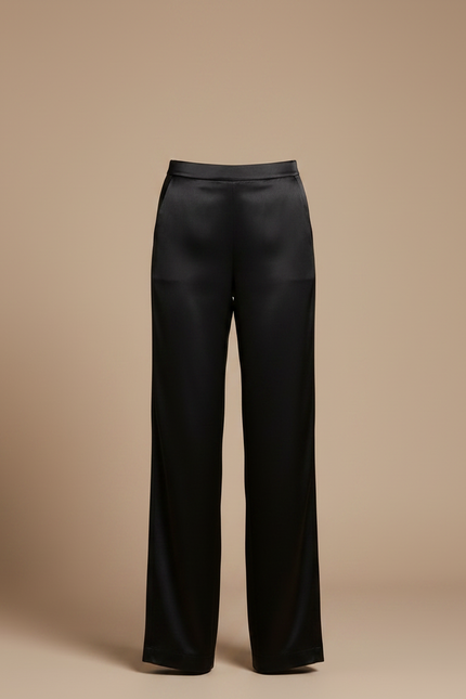 Pantalon Noir Satin Fluide Ample Élégant Femme - vue 3
