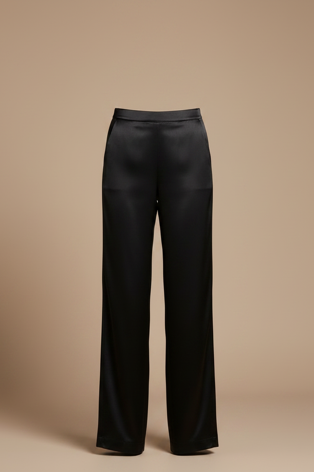 Pantalon Noir Satin Fluide Ample Élégant Femme - vue 3