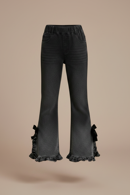 Pantalon Noir Évasé Volants Nœuds Fille Tendance - Jean - vue 3