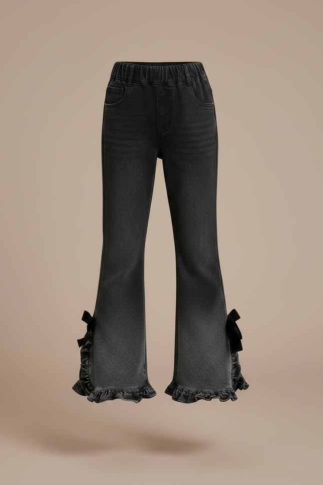 Pantalon Noir Évasé Volants Nœuds Fille Tendance - Jean - vue 3