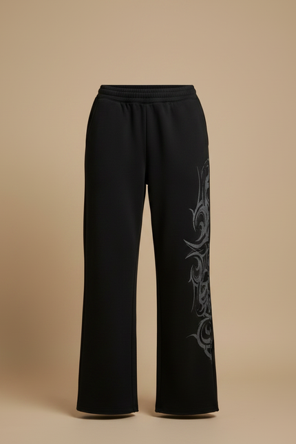 Pantalon Noir Ample Graffiti Tribal Streetwear Femme - Molleton - vue 3