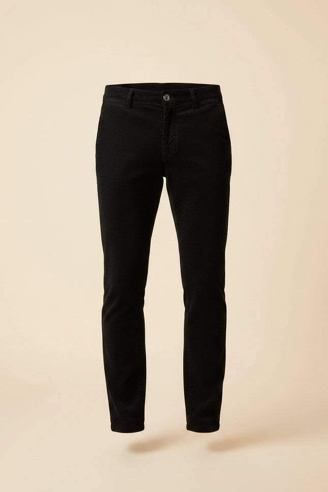 Pantalon Noir Côtelé Slim Élégant Homme - Cordé - vue 3