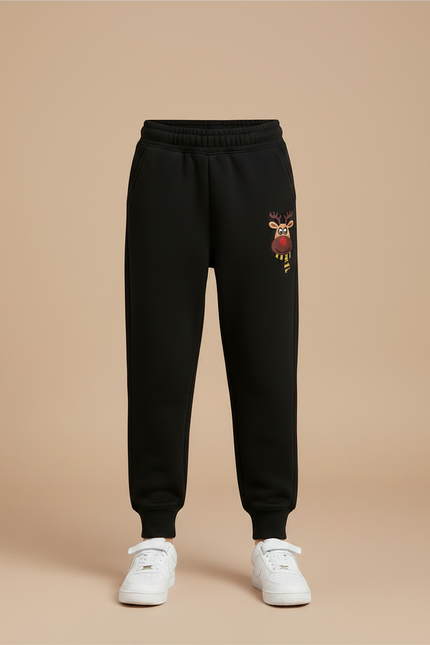 Pantalon Noir Jogging Renne Noël Coton Enfant - Molleton - vue 3