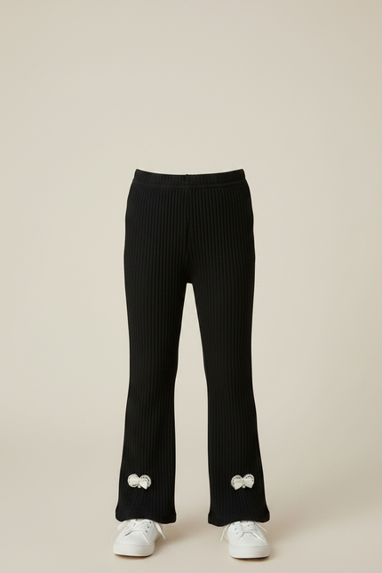 Pantalon Noir Côtelé Évasé Bowknot Confortable Enfant - Maille - vue 3