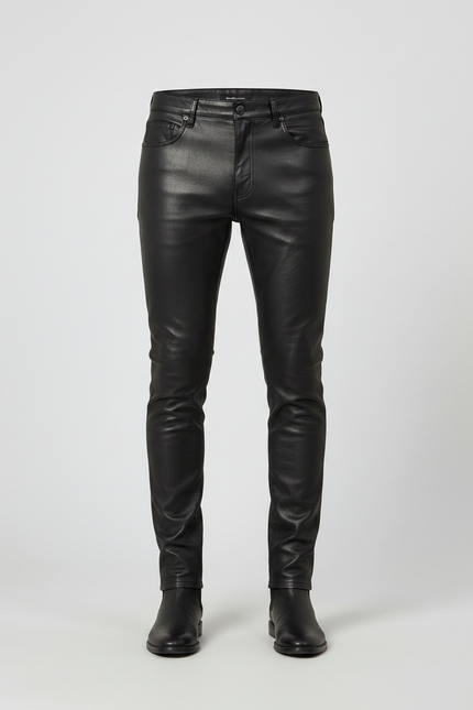 Pantalon Noir Enduit Homme - Simili cuir - vue 3