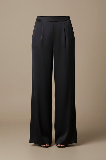 Pantalon Noir Satin Fluide Ample Élégant - vue 3