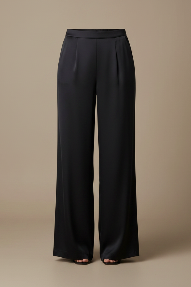 Pantalon Noir Satin Fluide Ample Élégant - vue 3