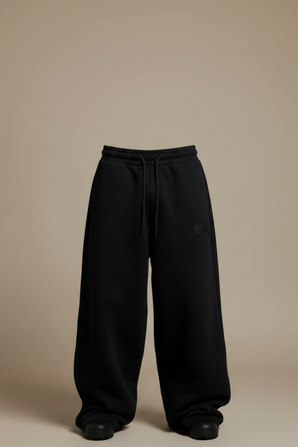 Pantalon Noir Ample Décontracté Cordon Sportif - Molleton - vue 3