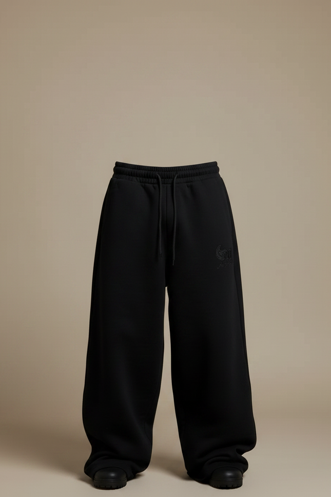 Pantalon Noir Ample Décontracté Cordon Sportif - Molleton - vue 3