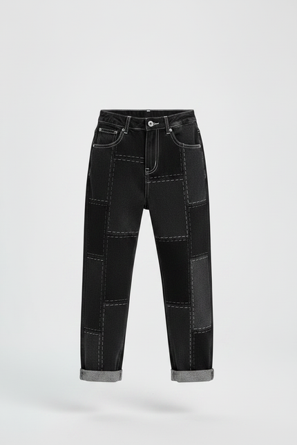 Pantalon Noir Patchwork Ample Garçon Décontracté Denim - Jean - vue 3