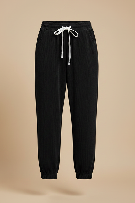 Pantalon Noir Côtelé Décontracté Taille Élastique Femme - Cordé - vue 3