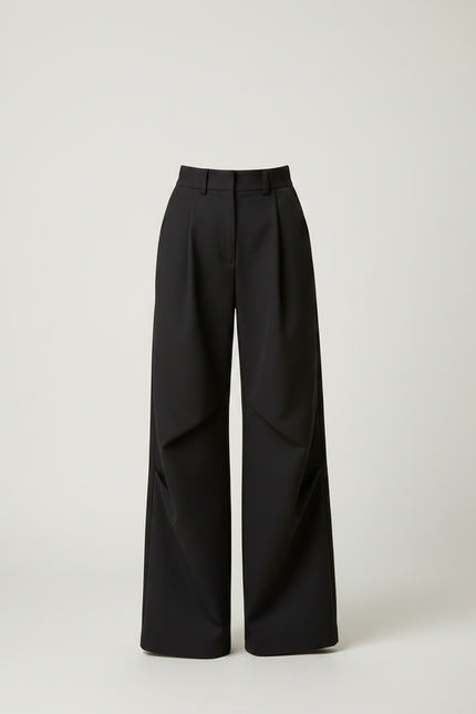 Pantalon Noir Ample Plissé Décontracté Femme - Gabardine - vue 3
