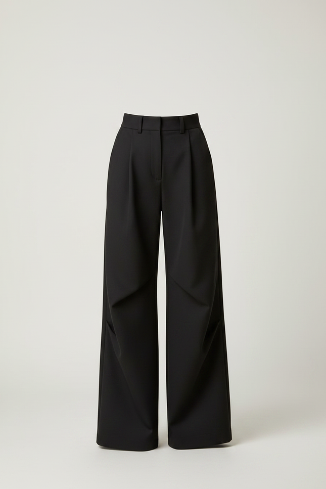 Pantalon Noir Ample Plissé Décontracté Femme - Gabardine - vue 3