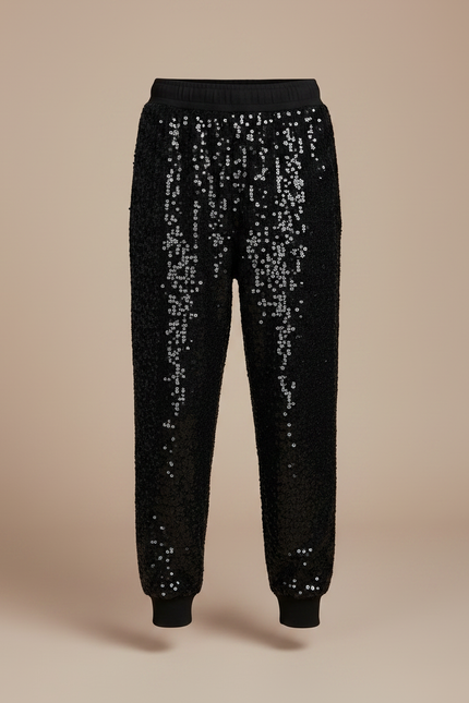 Pantalon Noir Paillettes Enfant Jogging Brillant - Polyester - vue 3