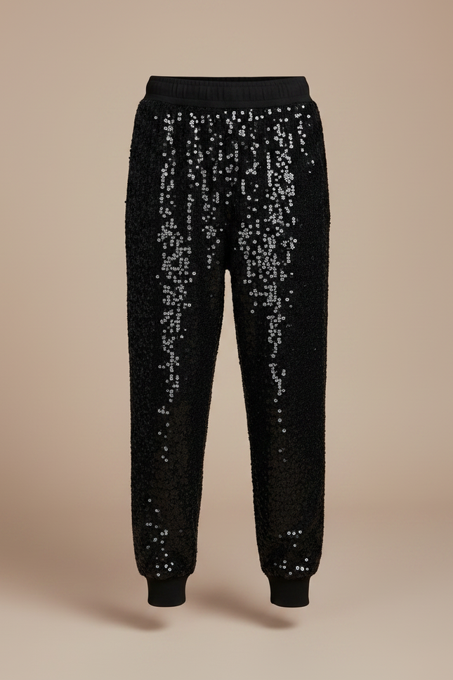 Pantalon Noir Paillettes Enfant Jogging Brillant - Polyester - vue 3