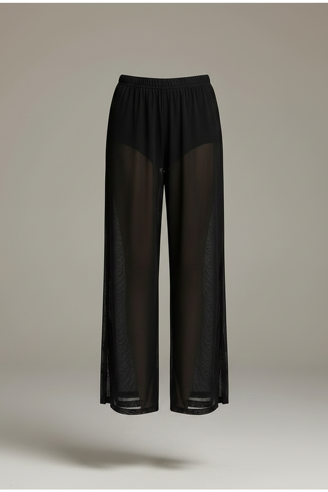 Pantalon Noir Maille Fluide Large Fendu - vue 3