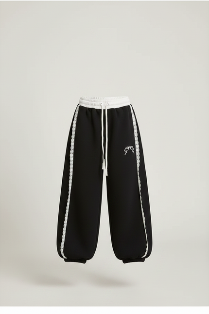 Pantalon Noir Ample Dentelle Blanche Décontracté Fille - Molleton - vue 3