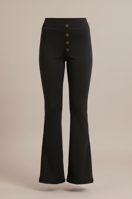 Pantalon Noir Taille Haute Évasé Boutons Fille - Maille - vue 3