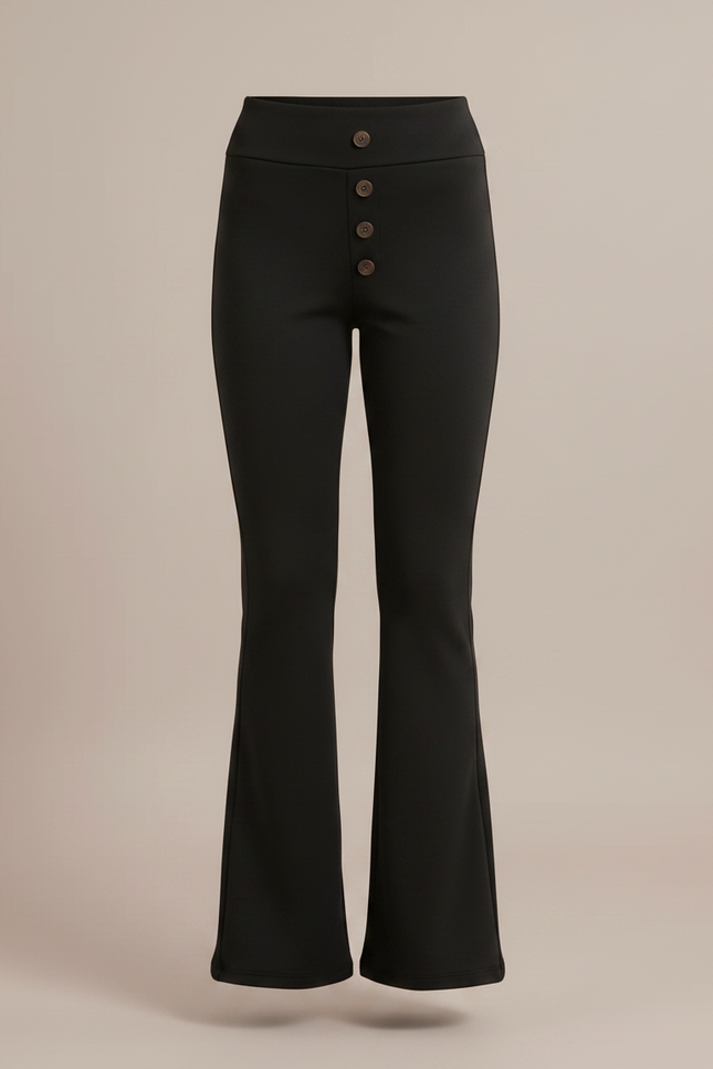 Pantalon Noir Taille Haute Évasé Boutons Fille - Maille - vue 3
