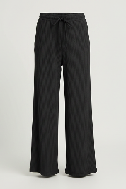 Pantalon Noir Ample Plissé Cordon Fille - Maille - vue 3