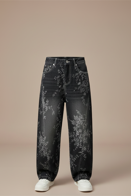 Pantalon Noir Fleuri - Jean - vue 3
