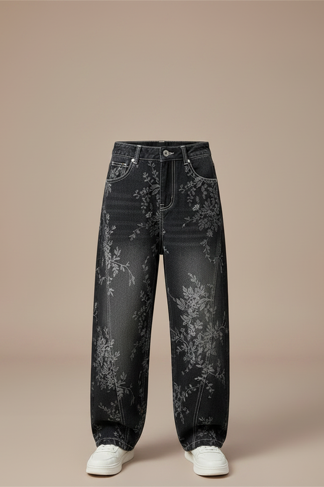 Pantalon Noir Fleuri - Jean - vue 3