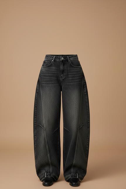 Pantalon Noir Baggy Ample Vintage Taille Haute - Jean - vue 3