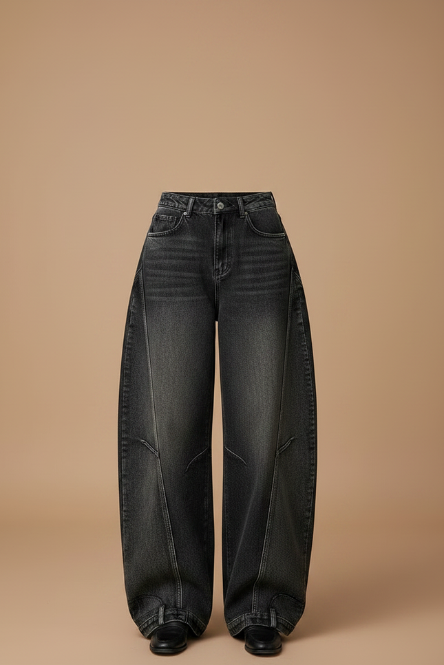 Pantalon Noir Baggy Ample Vintage Taille Haute - Jean - vue 3