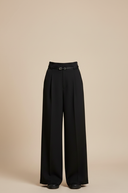 Pantalon Noir Ample Fluide Taille Haute Élégant - Polyester - vue 3