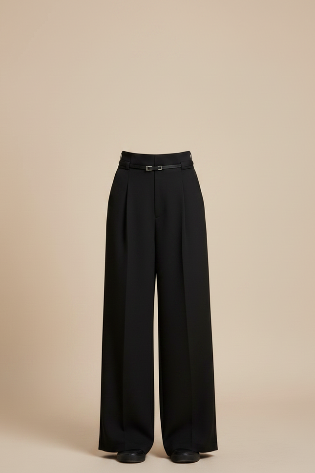 Pantalon Noir Ample Fluide Taille Haute Élégant - Polyester - vue 3