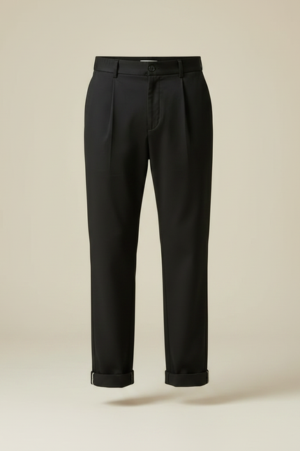 Pantalon Noir Homme Plissé Droit Décontracté Coton - vue 3