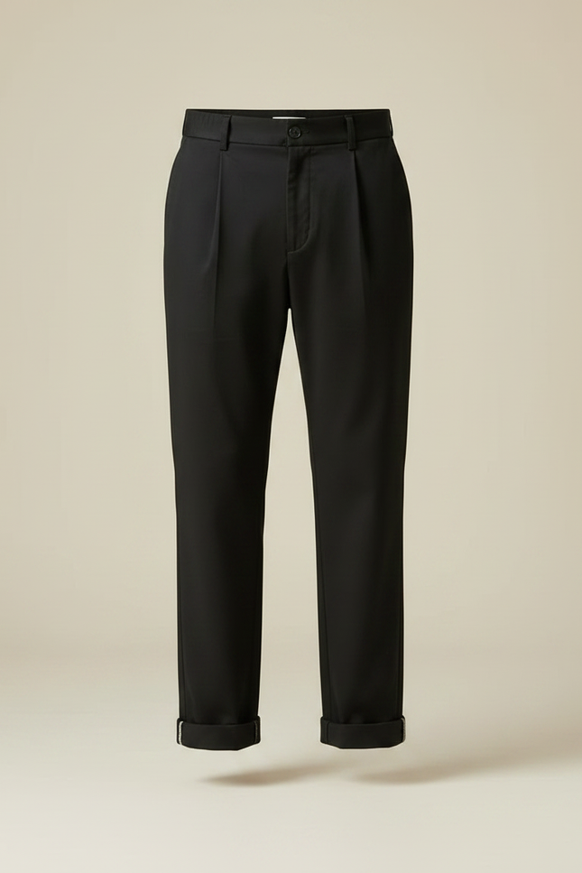 Pantalon Noir Homme Plissé Droit Décontracté Coton - vue 3