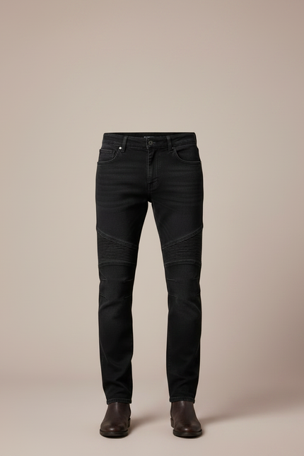 Pantalon Noir Moto Homme Slim Matelassé - Jean - vue 3