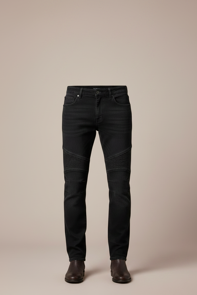 Pantalon Noir Moto Homme Slim Matelassé - Jean - vue 3